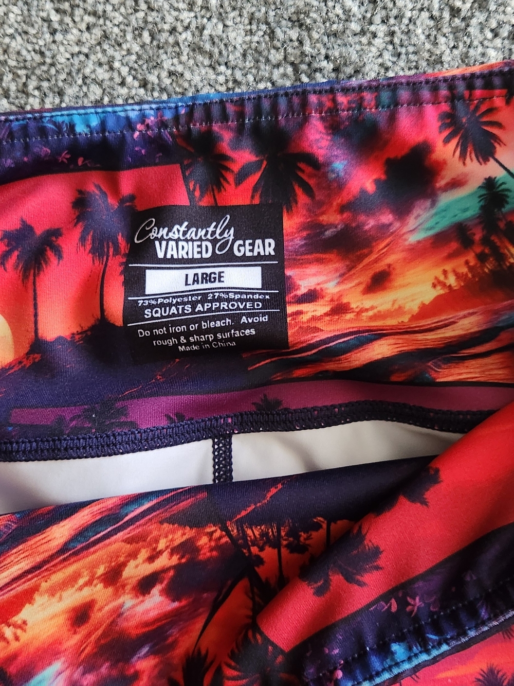 Constantly Varied Gear Tropical Sunset Patchwork Leggings in Orange, Pink & Blue - Picture 2 of 2
